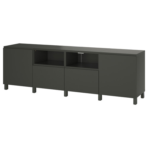 BESTÅ TV bench with doors and drawers, dark grey/Västerviken/Stubbarp dark grey, 240x42x74 cm