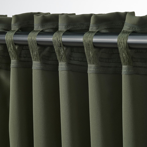 MAJGULL Block-out curtains, 1 pair, dark green, 145x300 cm