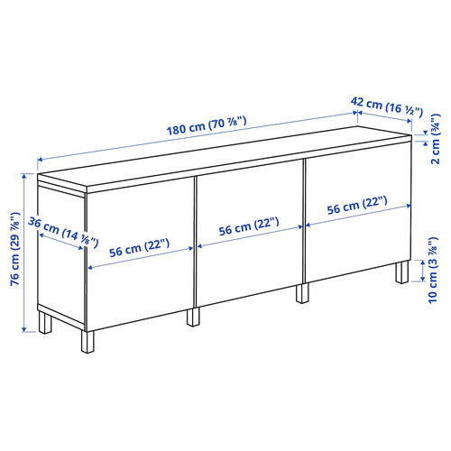 BESTÅ Storage combination with doors, white/Lappviken/Stubbarp white, 180x42x76 cm