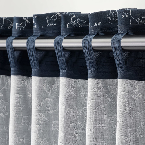 TRYSTÄVMAL Curtains, 1 pair, dark blue/white, 145x300 cm