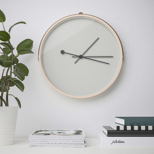 ROTBLÖTA Wall clock, low-voltage/ash veneer light grey, 42 cm