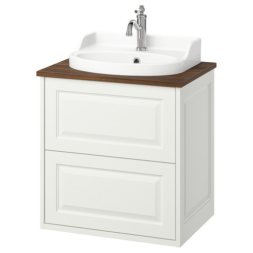 TÄNNFORSEN / RUTSJÖN Wash-stnd w drawers/wash-basin/tap, white/brown walnut effect, 62x49x76 cm