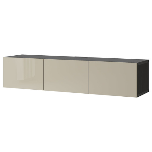 BESTÅ TV bench with doors, black-brown, Selsviken high-gloss/beige, 180x42x38 cm