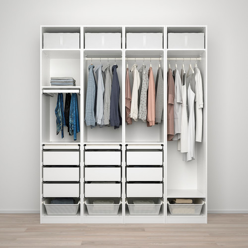 PAX / REINSVOLL/ÅHEIM Wardrobe combination, white/grey-beige mirror glass, 200x60x236 cm