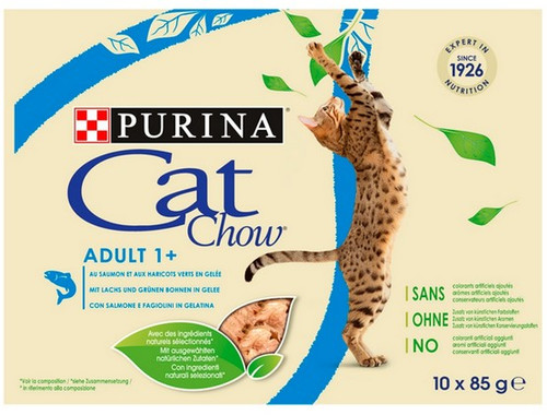 Purina Cat Chow Adult 1+ Wet Cat Food Salmon & Green Beans 10x85g