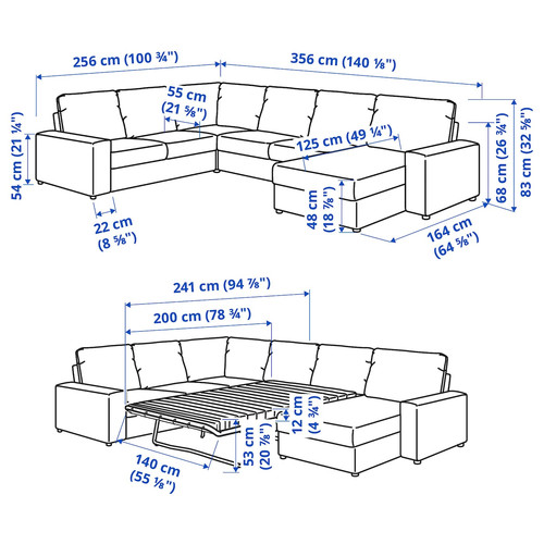 VIMLE Crnr sofa-bed, 5-seat w chaise lng, with wide armrests/Gunnared beige