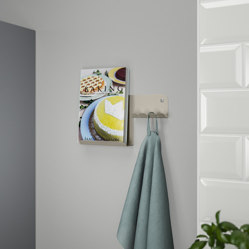 HAVREKROSS Wall organiser w hooks, light grey-beige, 23x13 cm