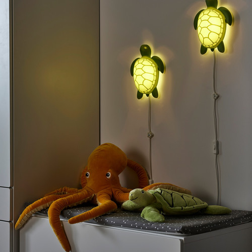 BLÅVINGAD LED wall lamp, turtle/green