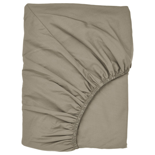 ULLVIDE Fitted sheet, grey-beige, 140x200 cm