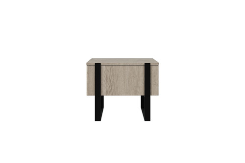 Nightstand Bedside Table Verica Set of 2, biscuit oak/black legs