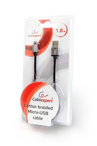 Gembird Cotton Braided Micro USB Cable, 1.8m, black