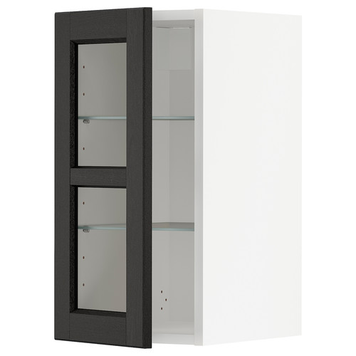 METOD Wall cabinet w shelves/glass door, white/Lerhyttan black stained, 30x60 cm