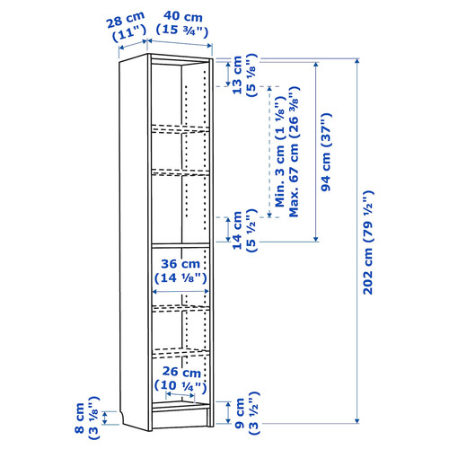 BILLY Bookcase, black oak effect, 40x28x202 cm