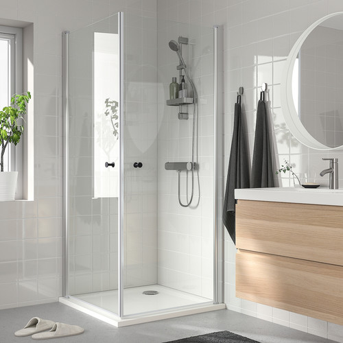 OPPEJEN / FOTINGEN Shower enclosure with 2 doors/tray, 90x90x205 cm