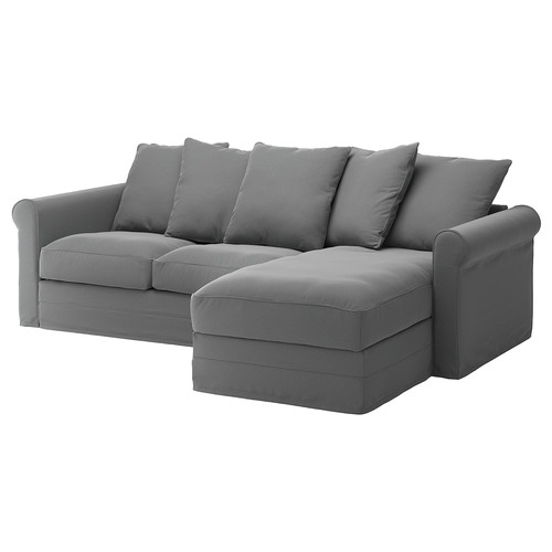 GRÖNLID Cover for 3-seat sofa, with chaise longue/Ljungen medium grey