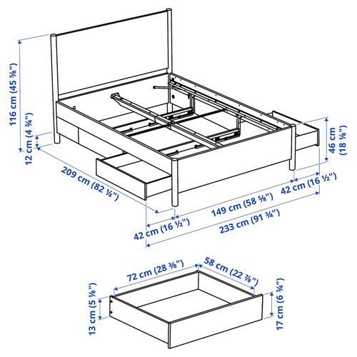 TONSTAD Bed frame with storage, oak veneer, 140x200 cm