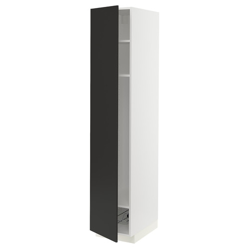 METOD High cabinet w shelves/wire basket, white/Nickebo matt anthracite, 40x60x200 cm