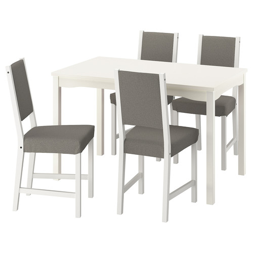 HAUGA / STEFAN Table and 4 chairs, white/white Knisa grey/beige, 118x74 cm