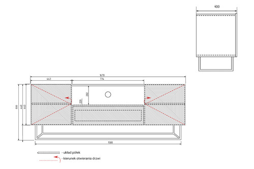 TV Cabinet Asha 167 cm, metal legs, matt black