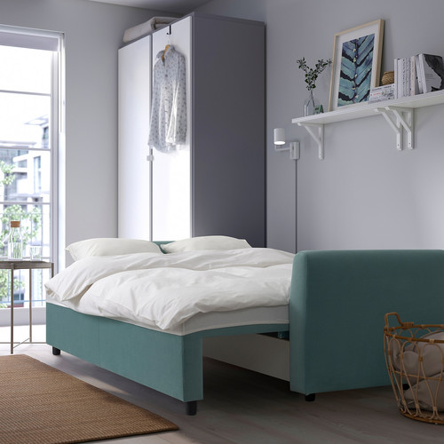 BRISSUND 3-seat sofa-bed, Hakebo light turquoise