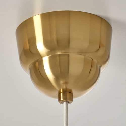 MUDDERVERK Pendant lamp, brass/opal white glass