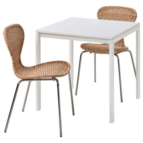 MELLTORP / ÄLVSTA Table and 2 chairs, white white/rattan chrome-plated, 75x75 cm