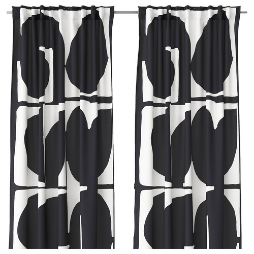 SKÄRMTRY Curtains, 1 pair, black/white, 145x300 cm