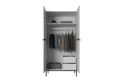 Wardrobe Nicole with Drawer Unit 100 cm, matt white, black legs