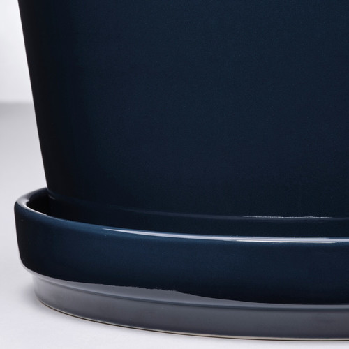 KLOTLÖNN Plant pot with saucer, in/outdoor/black-blue, 19 cm