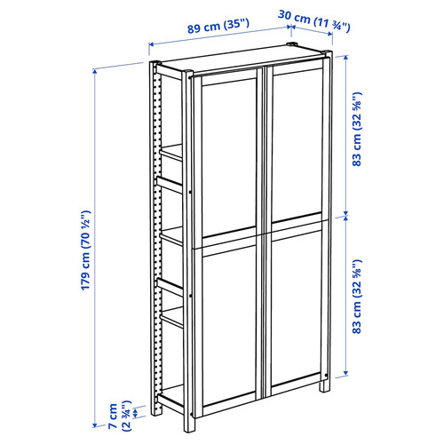 IVAR Shelving unit, with 4 doors pine/felt, 89x30x179 cm