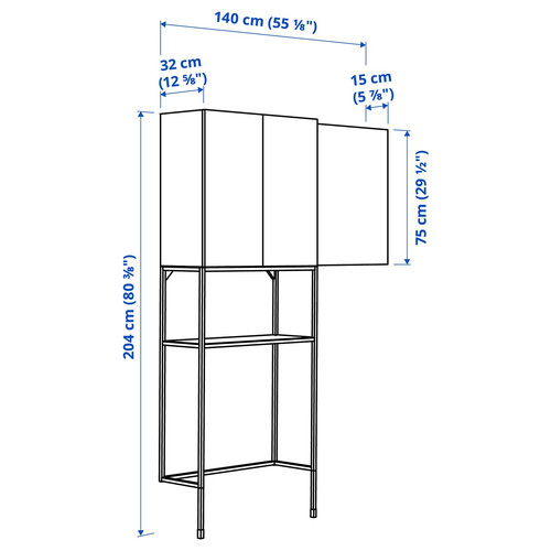 ENHET Storage combination for laundry, white/oak, 140x32x204 cm