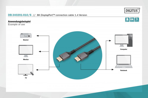 Digitus Connection Cable DisplayPort UHD DB-340201-010-S 1m