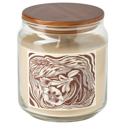 GLANSLIND Scented cndl in glass w lid/2 wicks, smoky vanilla/light beige, 70 hr