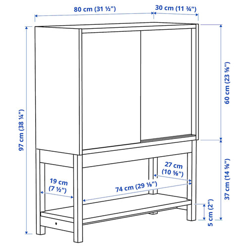 IVAR Shelv unit w sliding doors, pine, 80x30x97 cm