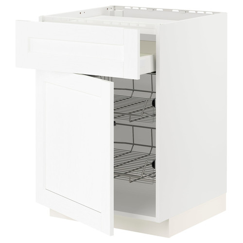 METOD / MAXIMERA Base cab f hob/drawer/2 wire bskts, white Enköping/white wood effect, 60x60 cm