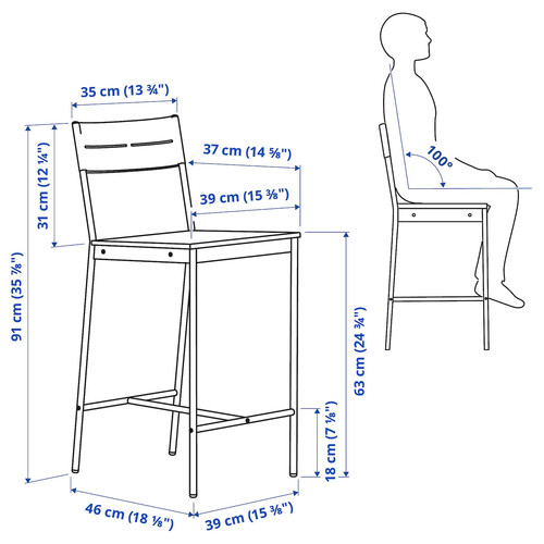 SANDSBERG Bar stool, black/brown stained, 63 cm