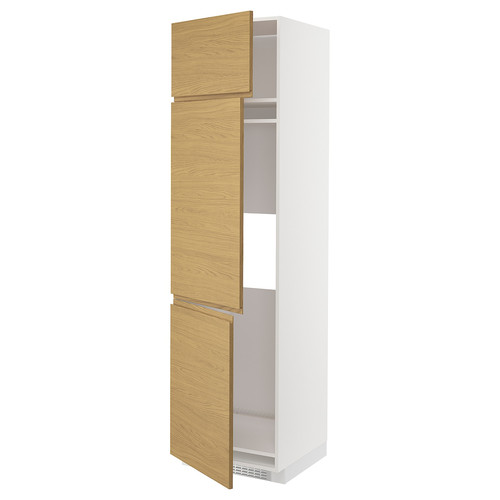 METOD High cab f fridge/freezer w 3 doors, white/Voxtorp oak effect, 60x60x220 cm