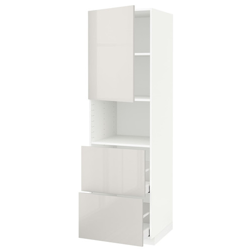 METOD / MAXIMERA Hi cab f micro w door/2 drawers, white/Ringhult light grey, 60x60x200 cm