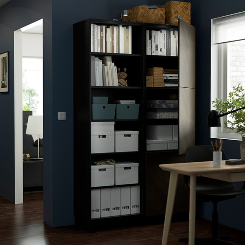 BESTÅ Storage combination with doors, black-brown Hedeviken/dark brown stained oak veneer, 120x42x202 cm