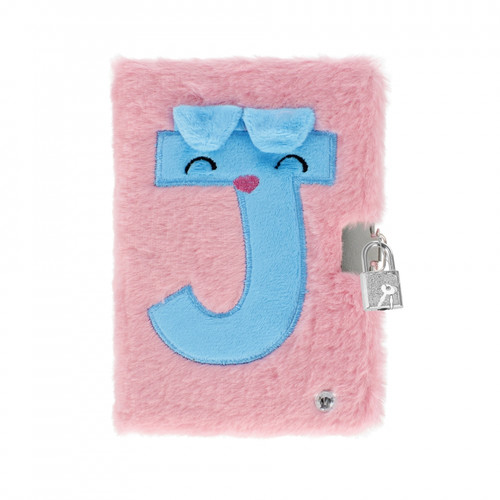 Plush Notebook Diary "J", pink