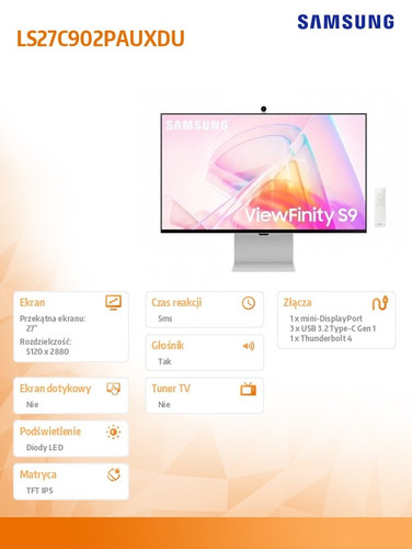 Samsung 27" Monitor LS27C902PAUXDU IPS 5120x2880 5K/UHD+ 16:9 1xminiDP 1xTB4.0