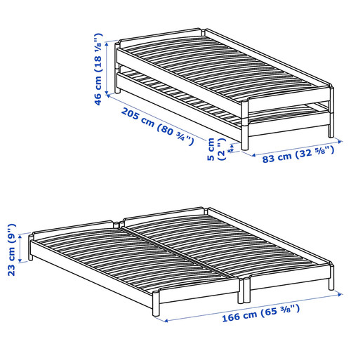 UTÅKER Stackable bed with 2 mattresses, pine/Vannareid firm, 80x200 cm