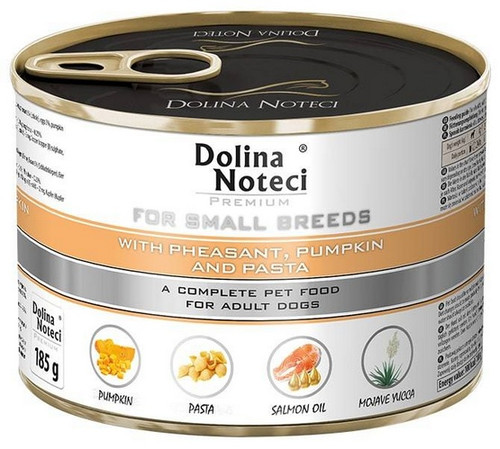 Dolina Noteci Premium Dog Wet Food for Small Breeds Adult with Pheasant, Pumpkin & Pasta 185g