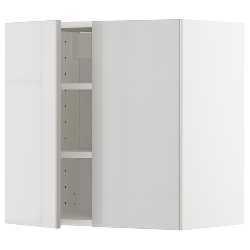 METOD Wall cabinet with shelves/2 doors, white/Ringhult light grey, 60x60 cm