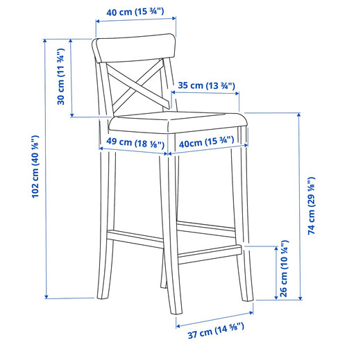 INGOLF Bar stool with backrest, white, 74 cm