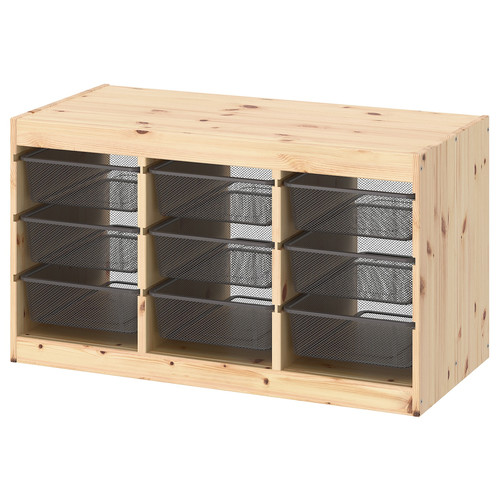 TROFAST Storage combination with boxes, light white stained pine/dark grey, 93x44x52 cm