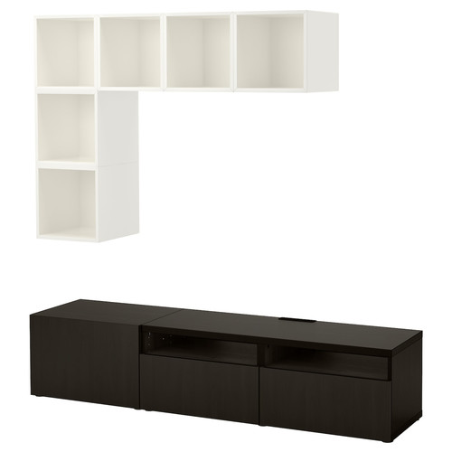 BESTÅ / EKET TV storage combination, white/black-brown, 180x40x170 cm