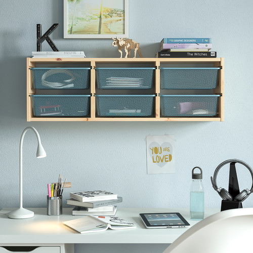 TROFAST Wall storage, light white stained pine/grey-blue, 93x21x30 cm