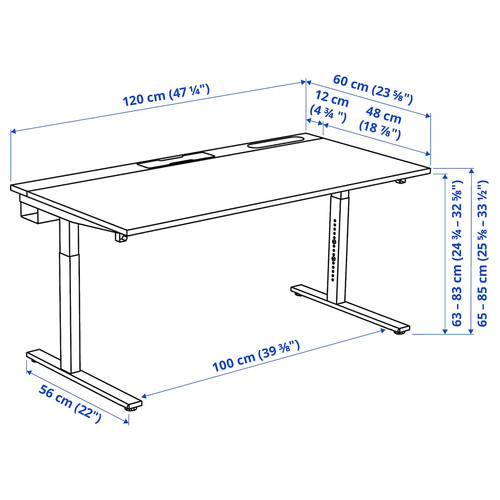 MITTZON Desk, black stained ash veneer/black white, 120x60 cm