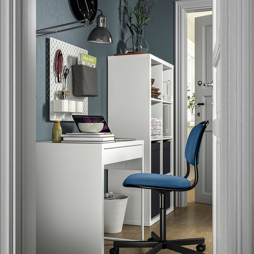 MICKE/ÖRFJÄLL / KALLAX Desk and storage combination, and swivel chair white/blue/black